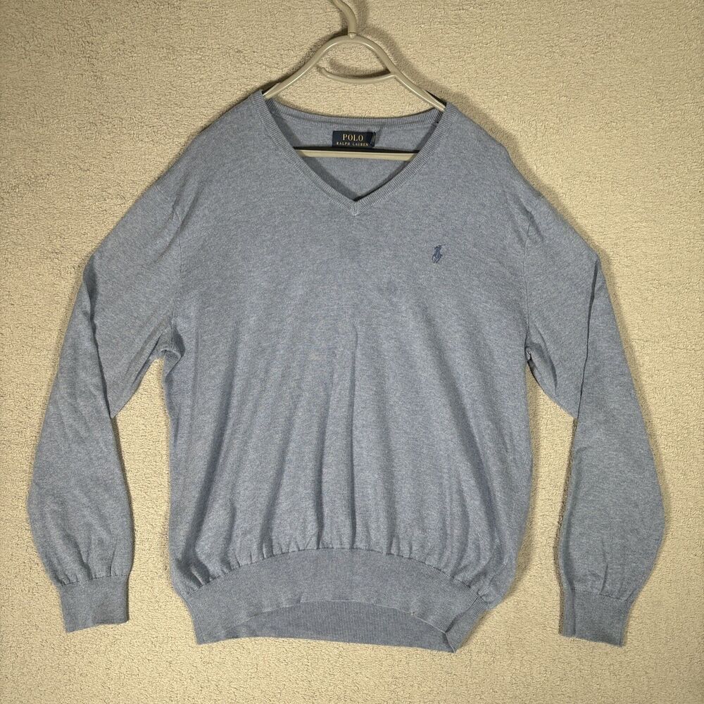 Polo Ralph Lauren Men’s Size L Pima Cotton blue V-neck Pull Over Sweater